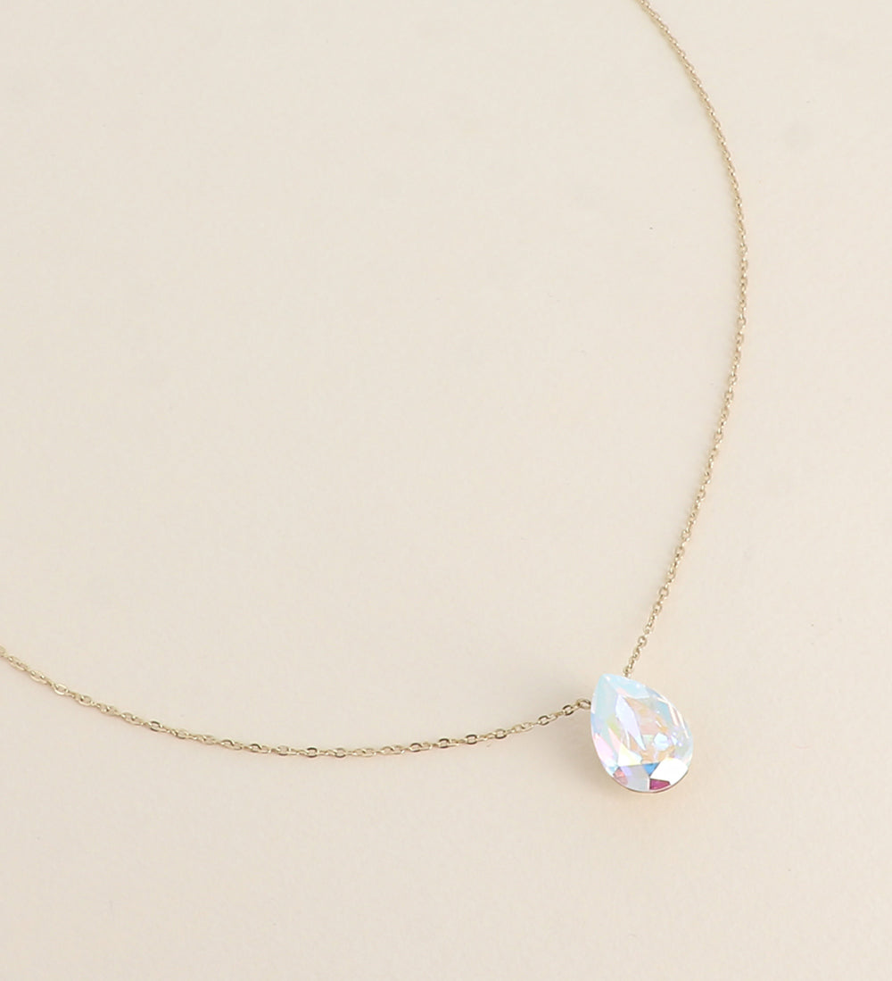 Collier - Pendentif cristal de Swarovski® en forme de goutte - Longueur du collier : 40+5 cm - Dimensions du cristal : 10x14 mm - Aurore boréale