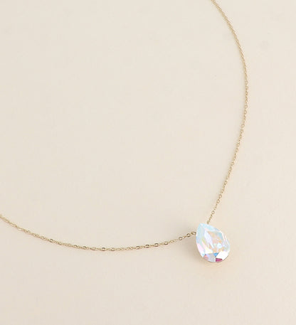 Collier - Pendentif cristal de Swarovski® en forme de goutte - Longueur du collier : 40+5 cm - Dimensions du cristal : 10x14 mm - Aurore boréale