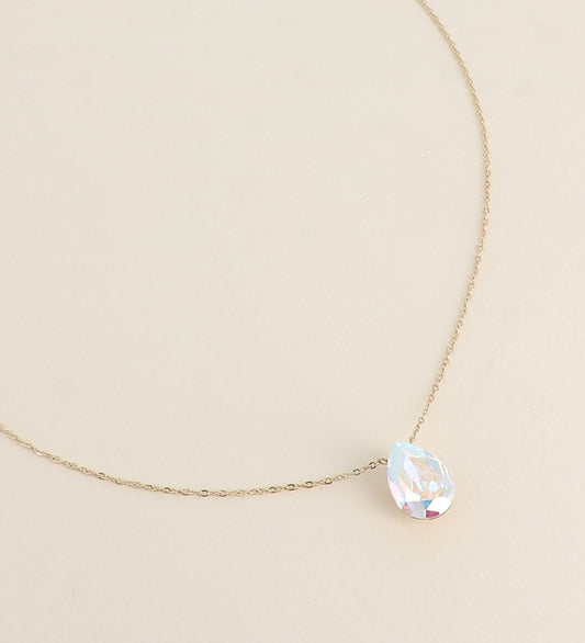 Collier - Pendentif cristal de Swarovski® en forme de goutte - Longueur du collier : 40+5 cm - Dimensions du cristal : 10x14 mm - Aurore boréale