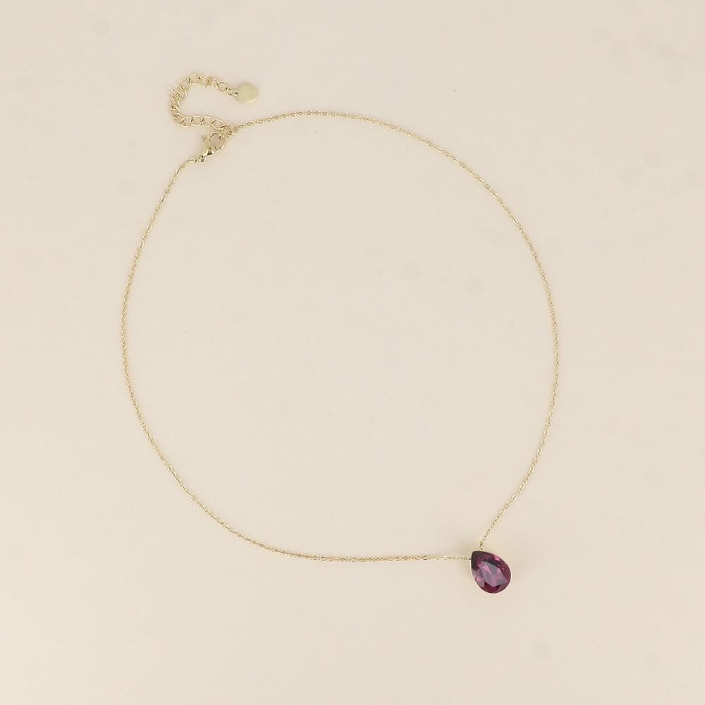 Collier - Pendentif cristal de Swarovski® en forme de goutte - Longueur du collier : 40+5 cm - Dimensions du cristal : 10x14 mm - Amethyst