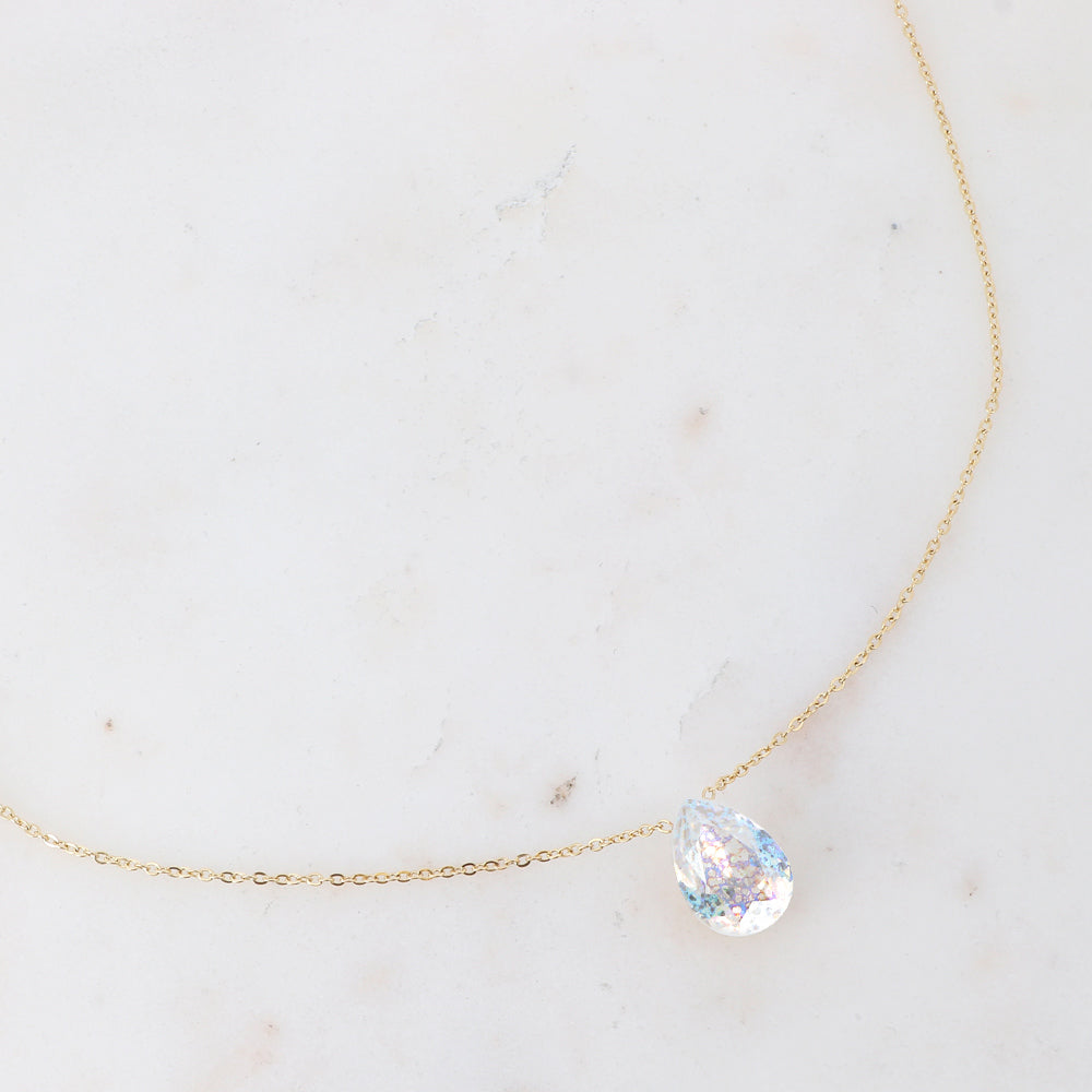 Collier - Pendentif cristal de Swarovski® en forme de goutte - Longueur du collier : 40+5 cm - Dimensions du cristal : 10x14 mm - White patina