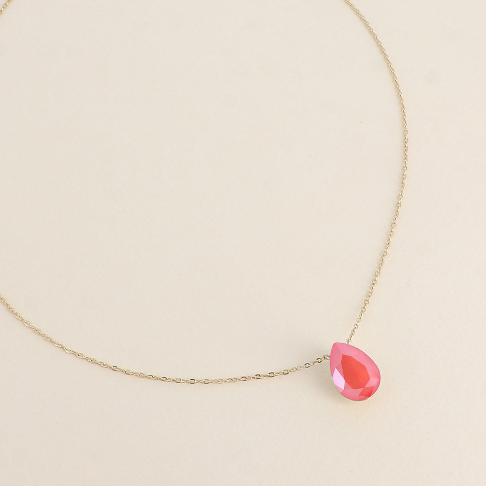 Collier - Pendentif cristal de Swarovski® en forme de goutte - Longueur du collier : 40+5 cm - Dimensions du cristal : 10x14 mm - Light coral