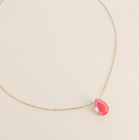 Collier - Pendentif cristal de Swarovski® en forme de goutte - Longueur du collier : 40+5 cm - Dimensions du cristal : 10x14 mm - Light coral