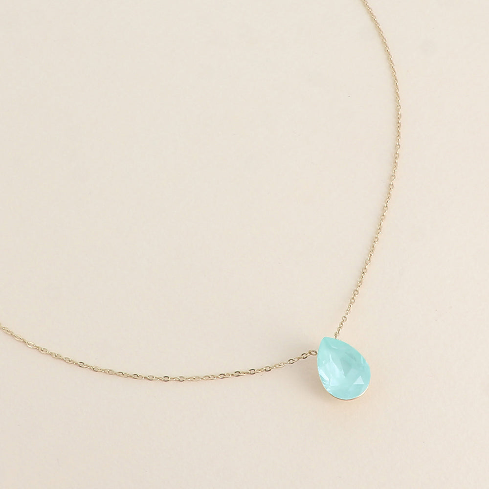 Collier - Pendentif cristal de Swarovski® en forme de goutte - Longueur du collier : 40+5 cm - Dimensions du cristal : 10x14 mm - Soft mint ignite