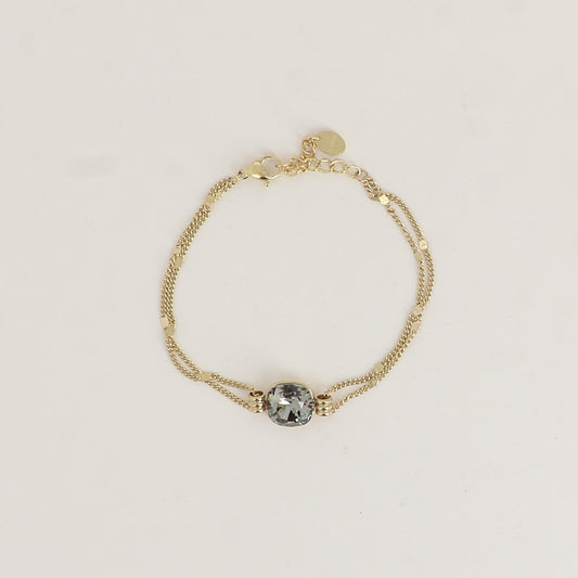Bracelet double rangs - Orné d’un cristal de Swarovski® de 10 mm - Taille bracelet : 16+3 cm - Black diamond