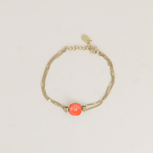 Bracelet double rangs - Orné d’un cristal de Swarovski® de 10 mm - Taille bracelet : 16+3 cm - Electric orange