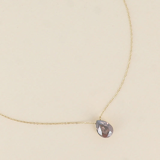 Collier - Pendentif cristal de Swarovski® en forme de goutte - Longueur du collier : 40+5 cm - Dimensions du cristal : 10x14 mm - Vintage rose satin