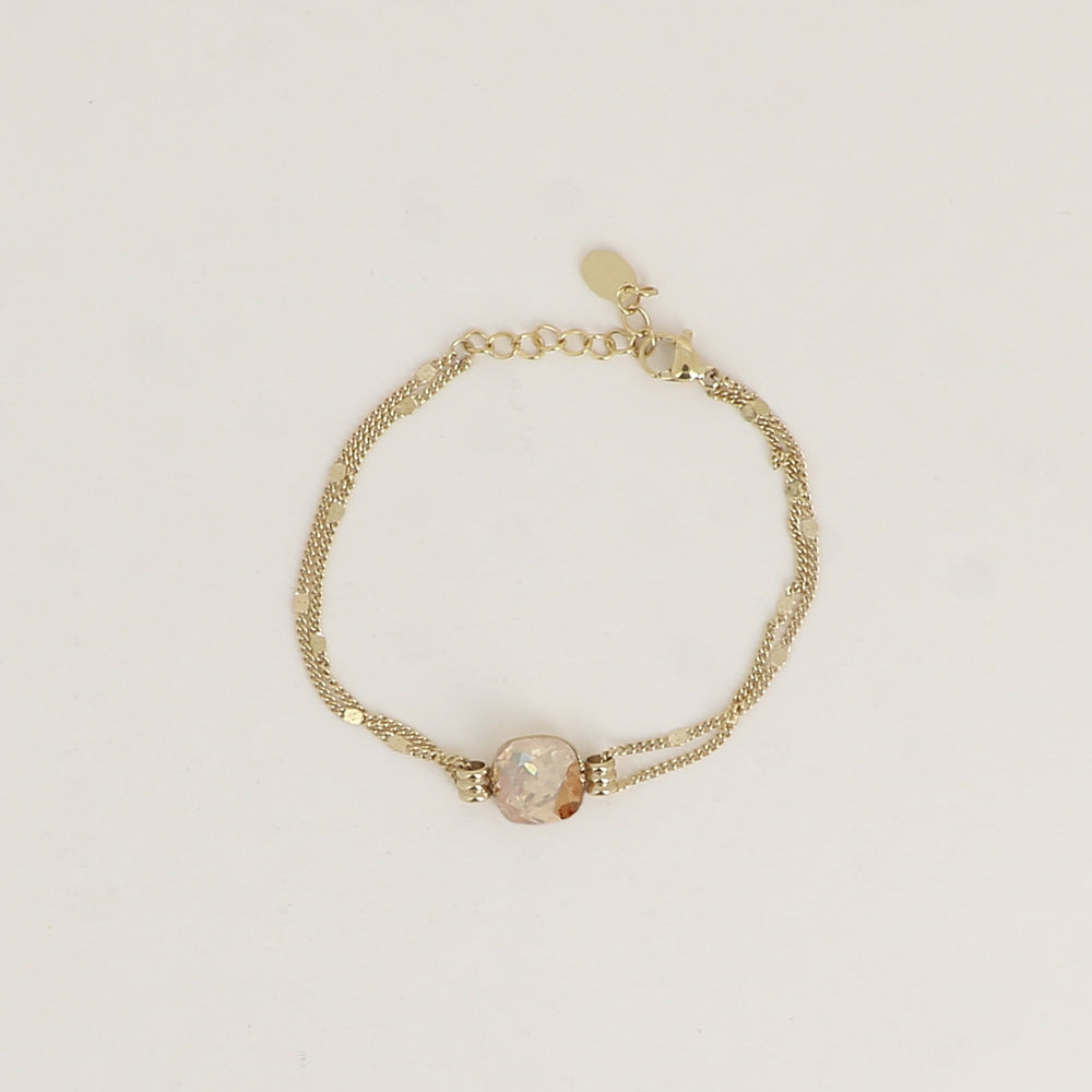 Bracelet double rangs - Orné d’un cristal de Swarovski® de 10 mm - Taille bracelet : 16+3 cm - Golden shadow