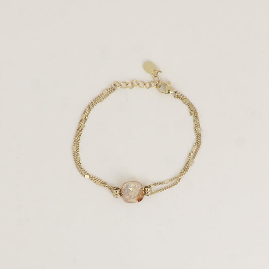 Bracelet double rangs - Orné d’un cristal de Swarovski® de 10 mm - Taille bracelet : 16+3 cm - Golden shadow