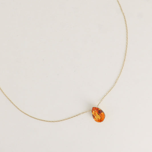 Collier - Pendentif cristal de Swarovski® en forme de goutte - Longueur du collier : 40+5 cm - Dimensions du cristal : 10x14 mm - Dark orange