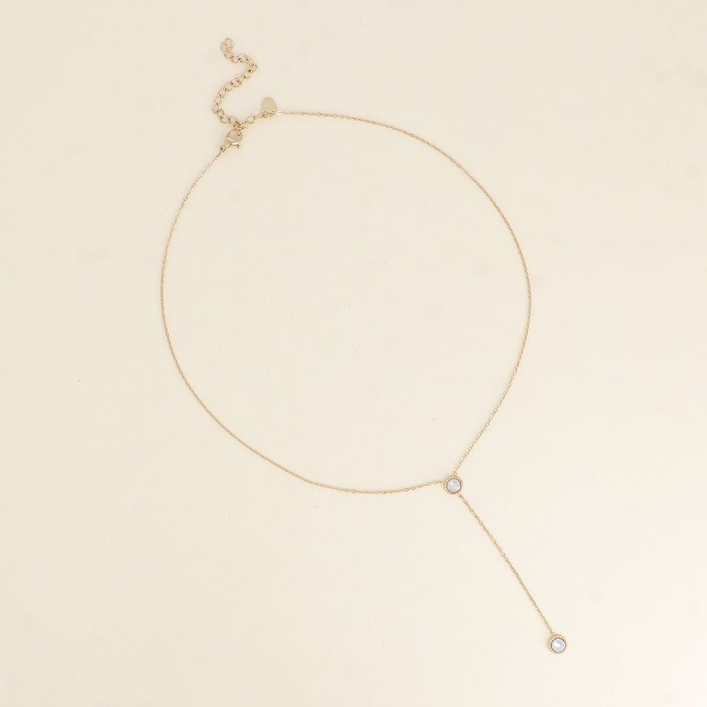 Collier Y - Orné de cristaux de Swarovski® - 40+7 cm - Longueur de chaîne pendante : 6 cm - Dimensions des cristaux : 5x5 mm - White opal