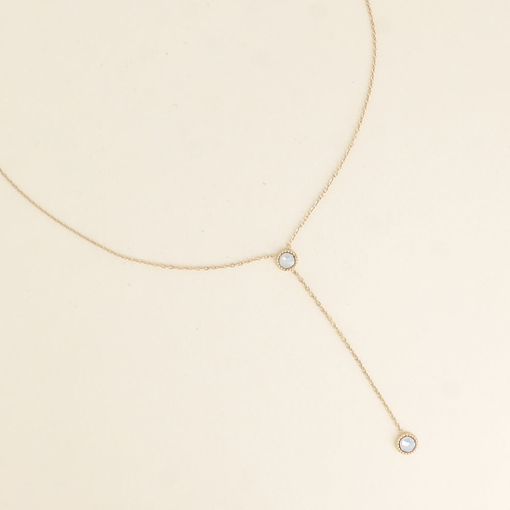 Collier Y - Orné de cristaux de Swarovski® - 40+7 cm - Longueur de chaîne pendante : 6 cm - Dimensions des cristaux : 5x5 mm - White opal