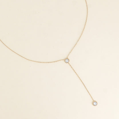 Collier Y - Orné de cristaux de Swarovski® - 40+7 cm - Longueur de chaîne pendante : 6 cm - Dimensions des cristaux : 5x5 mm - White opal
