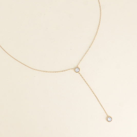 Collier Y - Orné de cristaux de Swarovski® - 40+7 cm - Longueur de chaîne pendante : 6 cm - Dimensions des cristaux : 5x5 mm - White opal
