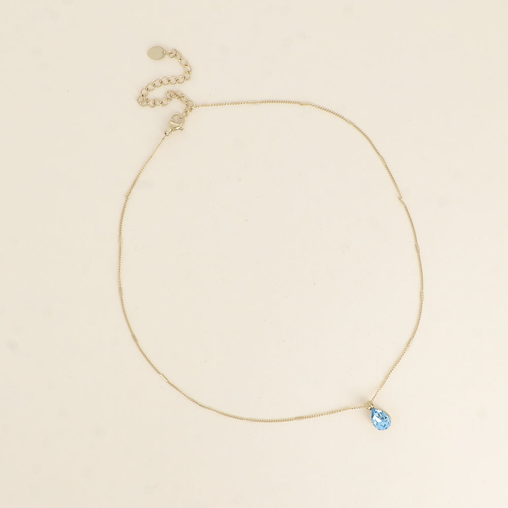 Collier orné de cristaux de Swarovski® en forme de goutte - Longueur de chaîne : 38+7 cm - Dimensions du cristal : 7x10 mm - Aquamarine