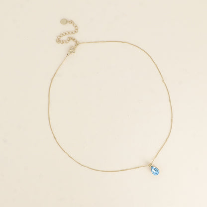 Collier orné de cristaux de Swarovski® en forme de goutte - Longueur de chaîne : 38+7 cm - Dimensions du cristal : 7x10 mm - Aquamarine