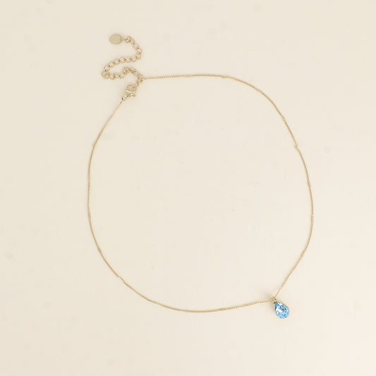 Collier orné de cristaux de Swarovski® en forme de goutte - Longueur de chaîne : 38+7 cm - Dimensions du cristal : 7x10 mm - Aquamarine