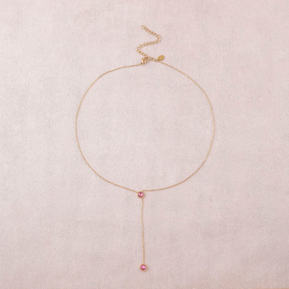 Collier Y - Orné de cristaux de Swarovski® - 40+7 cm - Longueur de chaîne pendante : 6 cm - Dimensions des cristaux : 5x5 mm - Rose