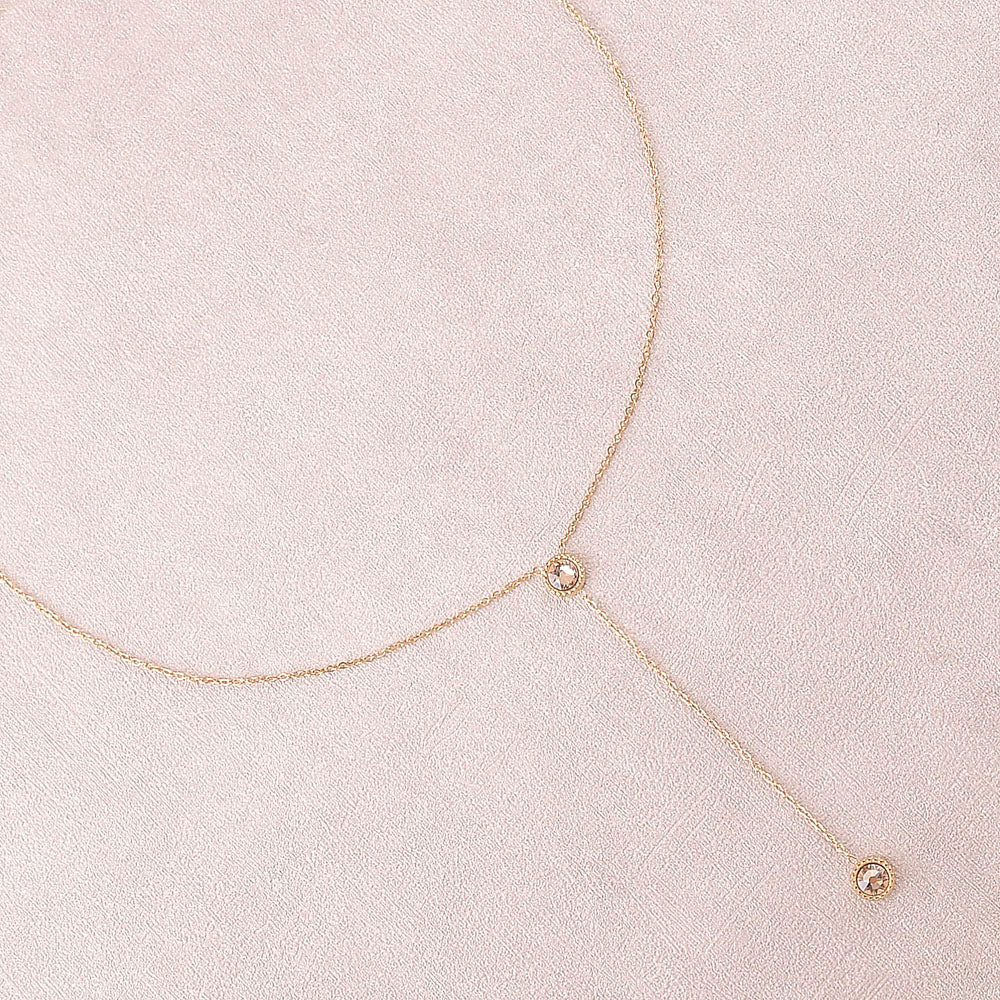 Collier Y - Orné de cristaux de Swarovski® - 40+7 cm - Longueur de chaîne pendante : 6 cm - Dimensions des cristaux : 5x5 mm - Golden shadow