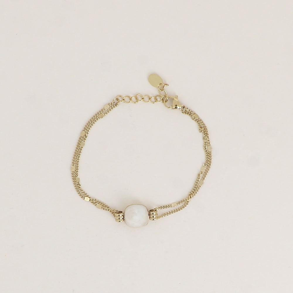Bracelet double rangs - Orné d’un cristal de Swarovski® de 10 mm - Taille bracelet : 16+3 cm - Linen ignite
