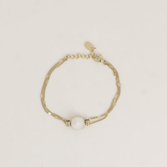 Bracelet double rangs - Orné d’un cristal de Swarovski® de 10 mm - Taille bracelet : 16+3 cm - Linen ignite