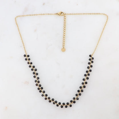 Collier orné de perles en pierres agate noire 38+5 cm