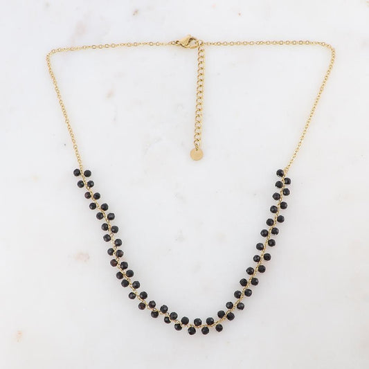 Collier orné de perles en pierres agate noire 38+5 cm
