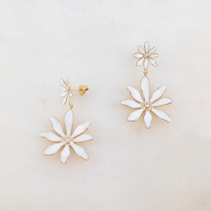B.O à puce avec 2 fleurs émaillées et 2 strass 2,8 x 5 cm.