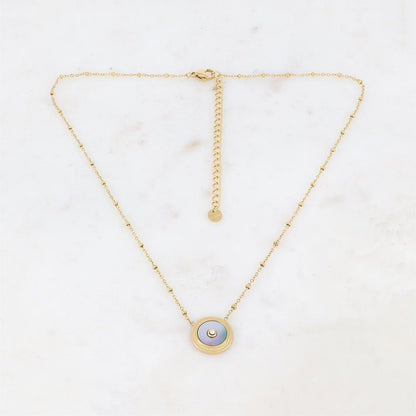 Collier avec une pampille ronde ornée d'une nacre grise et d'un strass 39+7 cm