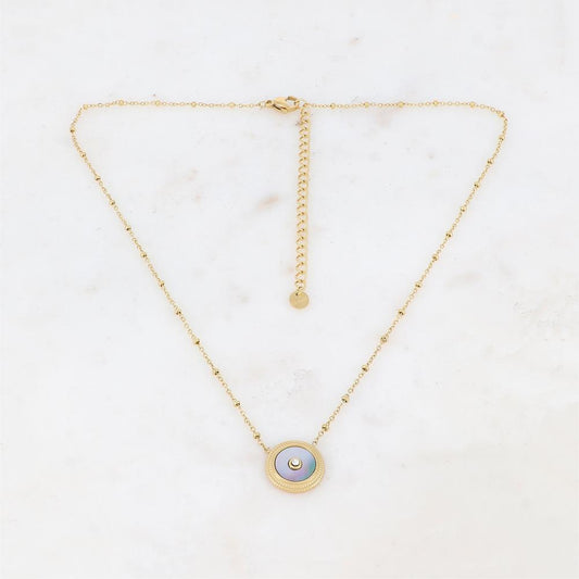 Collier avec une pampille ronde ornée d'une nacre grise et d'un strass 39+7 cm