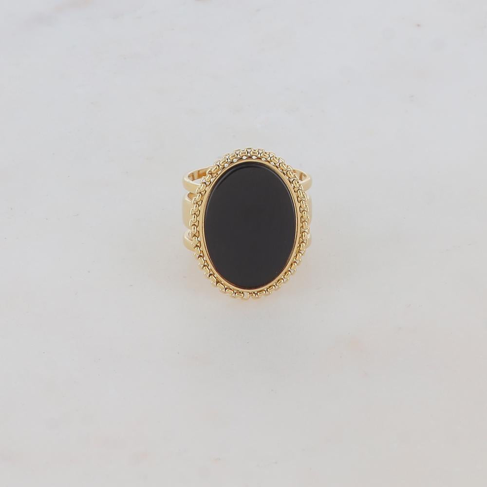 Bague 3 rangs avec pièce ovale et pierre naturelle - Onyx