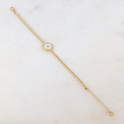 Bracelet double rangs avec pampille ronde, nacre