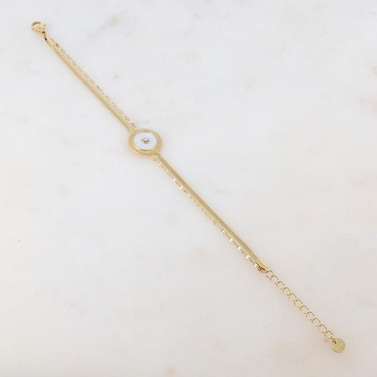 Bracelet double rangs avec pampille ronde, nacre