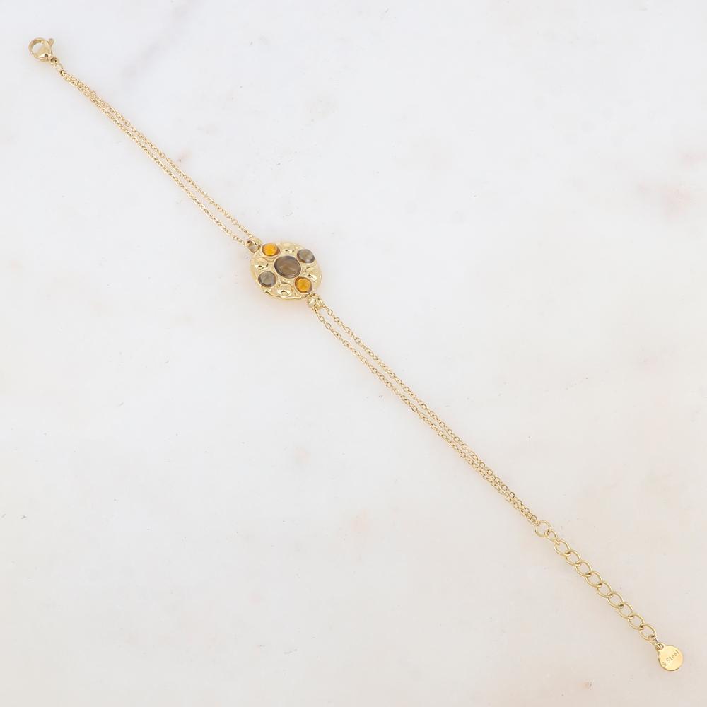 Bracelet avec pièce ronde et 5 pâtes de verre rondes