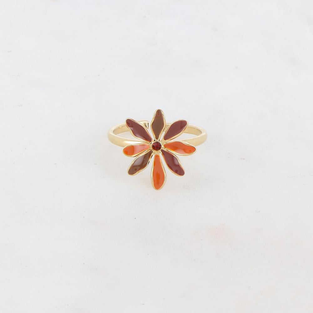 Bague fine avec fleur et strass Marron mix