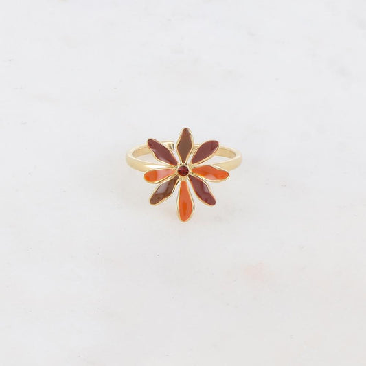 Bague fine avec fleur et strass Marron mix