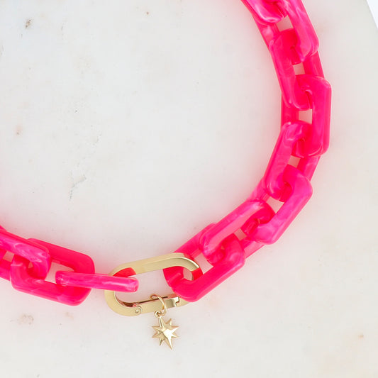 Collier avec étoile et résine rectangulaire rose 42+10 cm