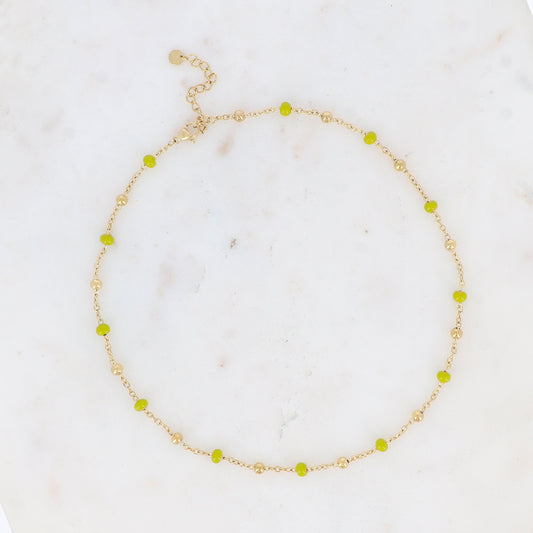 Collier doré embelli de petites boules en émail vert pomme 40+5 cm