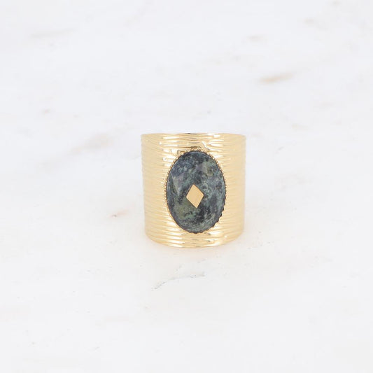 Bague avec cabochon en pierre naturelle - Jaspe gris