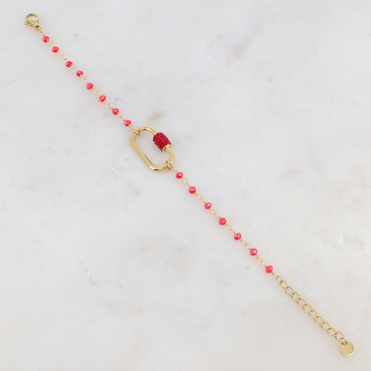 Bracelet avec perle en pâte de verre, boucle et strass