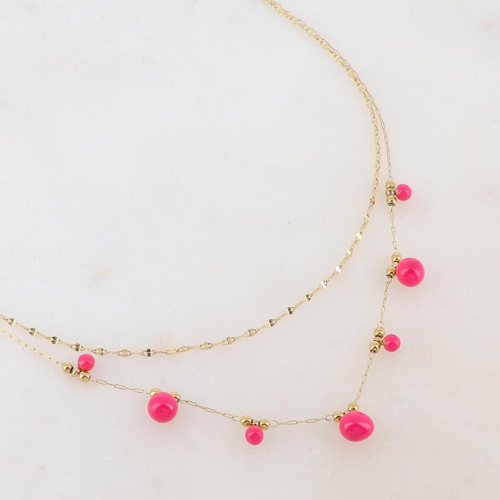 Collier double rangs avec petites boules et émail 40/43+5 cm