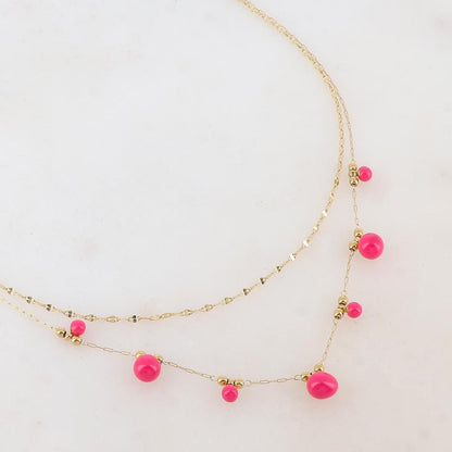 Collier double rangs avec petites boules et émail 40/43+5 cm