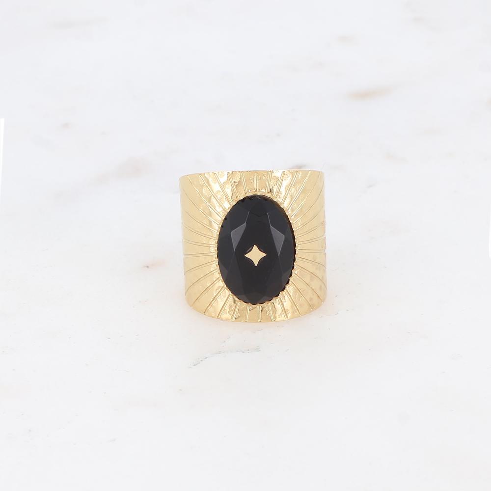 Bague martelée avec pierre naturelle ovale - Onyx