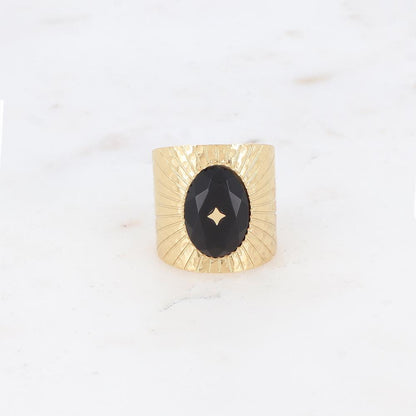Bague martelée avec pierre naturelle ovale - Onyx