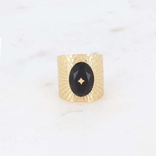 Bague martelée avec pierre naturelle ovale - Onyx