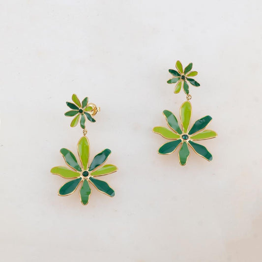 B.O à puce avec 2 fleurs émaillées et 2 strass 2,8 x 5 cm.