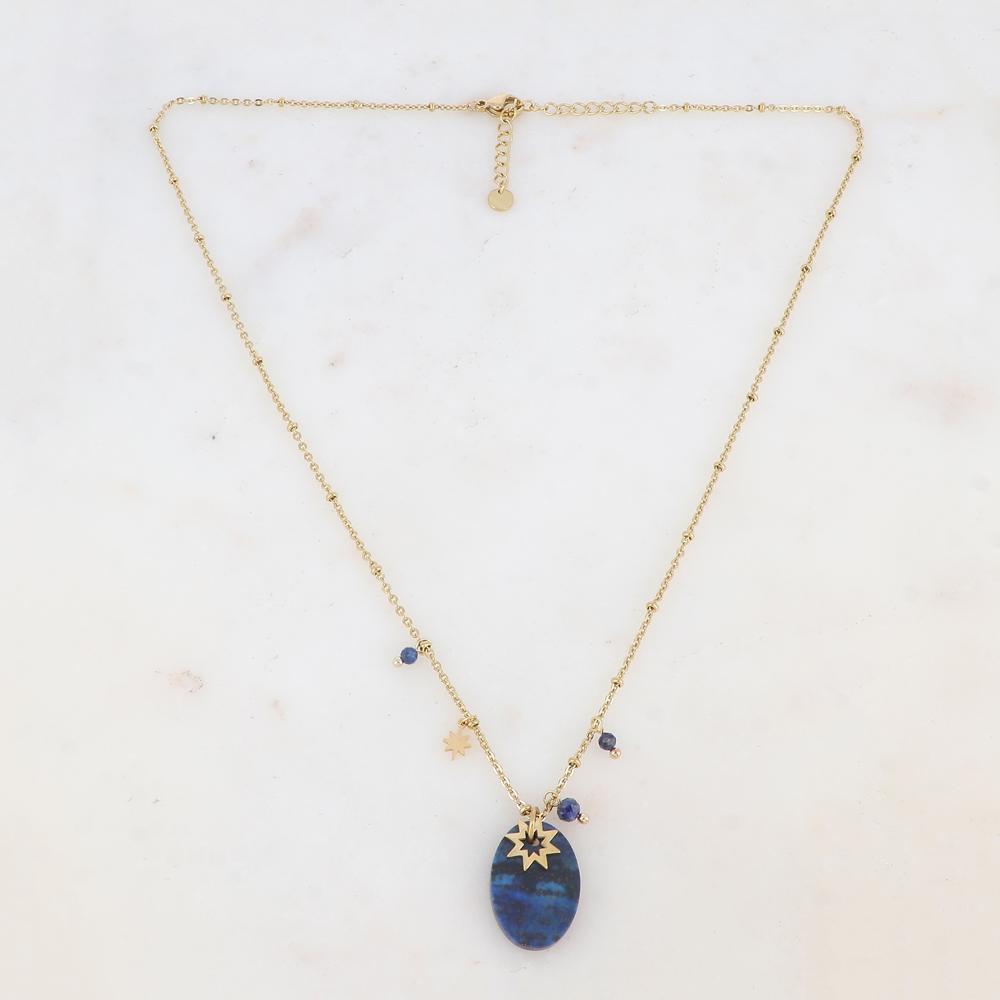 Collier avec pampilles étoiles et pierre lapis lazuli 45+5 cm