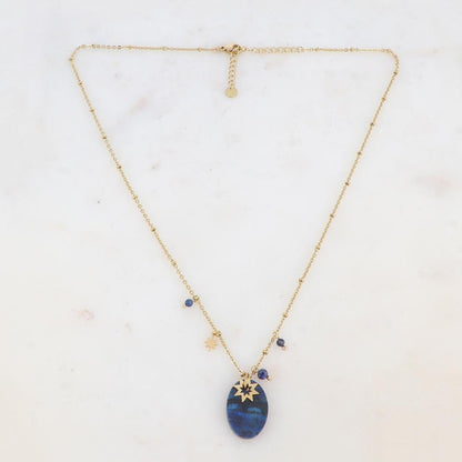 Collier avec pampilles étoiles et pierre lapis lazuli 45+5 cm