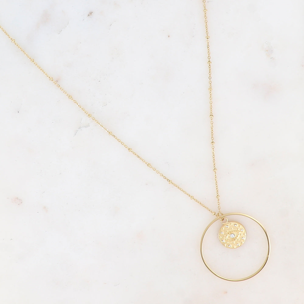 Sautoir avec cercle et oeil avec oxydes de zirconium 60+5 cm