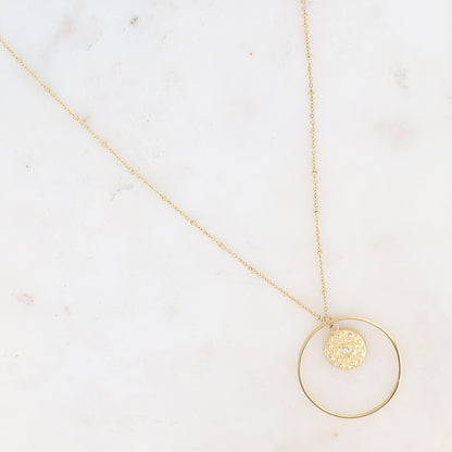 Sautoir avec cercle et oeil avec oxydes de zirconium 60+5 cm